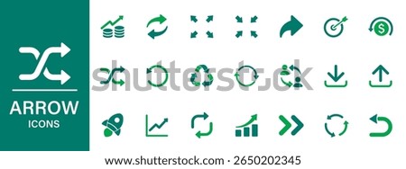 Arrow icon. Containing recycle, growth, target, zoom, loop, revert. Solid vector icons collection.