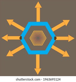 diseño de icono de flecha combinado con prisma hexagonal. Adecuado para papel de pared, pegatinas, elementos adicionales