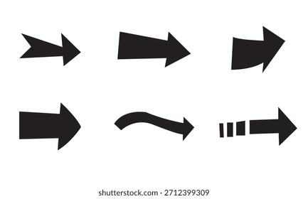 Conjunto de doodle de diseño de icono de flecha, elemento de estilo de curva negra diferente de flecha y doodle con aislado sobre un fondo blanco. Diseño de Arte vectorial. 