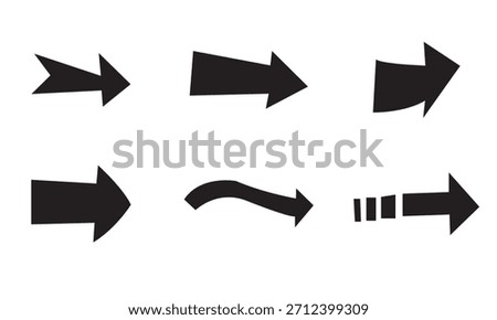 Arrow icon design doodle set, Arrow different black curve style element, and doodle with isolated on a white background. Vector art design. 