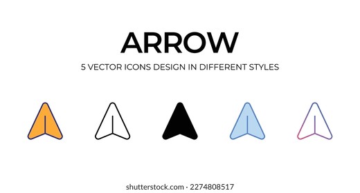 arrow Icon Design in Five style with Editable Stroke. Line, Solid, Flat Line, Duo Tone Color, and Color Gradient Line. Suitable for Web Page, Mobile App, UI, UX and GUI design.