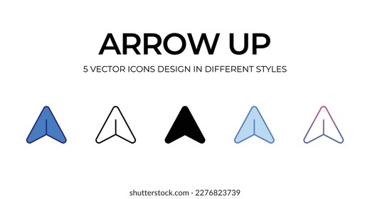 arrow up Icon Design in Five style with Editable Stroke. Line, Solid, Flat Line, Duo Tone Color, and Color Gradient Line. Suitable for Web Page, Mobile App, UI, UX and GUI design.