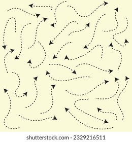 Arrow icon. Direction icon. Hand drawn arrow set. Set of hand drawn dashed arrows. Doodle arrow. Collection different arrows sign.  Modern simple arrows vector. Black Arrows set.