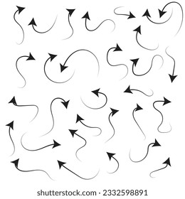 Arrow icon. Direction icon. Hand drawn  arrow set. Set of hand drawn dashed arrows. Doodle arrow. Collection different arrows sign.  Modern simple arrows vector. Black Arrows set.