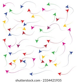 Pfeilsymbol. Richtungssymbol. Handgezeichneter Pfeil-Set. Satz handgezeichnet gestrichelte Pfeile. Doodle-Pfeil. Unterschiedliches Pfeile-Zeichen sammeln.  Moderne, einfache Pfeile, Vektorgrafik. Schwarze Pfeile.