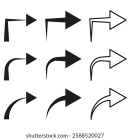 Arrow icon. Direction symbol. Navigation pointer. Simple curved shape.