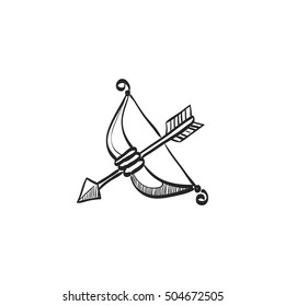 Arrow icon in doodle sketch lines. Love Valentine cupid flirt