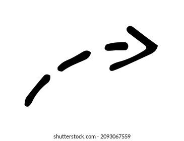 arrow icon from the dotted line. drawn in the style of doodles curved arrow of short strokes isolated black counter on white for a design template