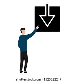 Arrow icon download symbol. Mobile concept and web design. Flat cartoon character isolated on white background