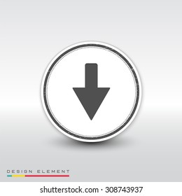 Arrow icon. Downward direction symbol. Flat design style. Made vector illustration. Emblem or label with shadow.