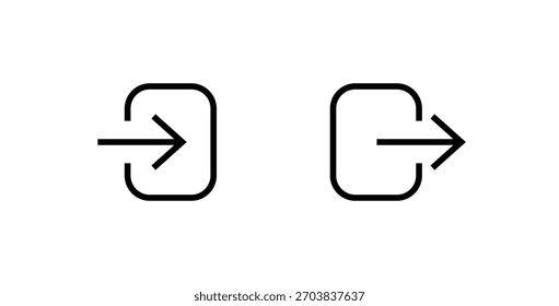 Arrow icon Emergency exit, Logout and output, outlet, out symbol. Safe condition line and flat icons set, editable stroke isolated on white, linear vector outline illustration