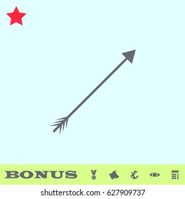 Arrow icon flat. Grey pictogram on blue background. Vector illustration symbol and bonus buttons medal, cow, earth, eye, calculator