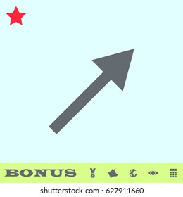 Arrow icon flat. Grey pictogram on blue background. Vector illustration symbol and bonus buttons medal, cow, earth, eye, calculator