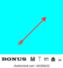 Arrow icon flat. Red pictogram on blue background. Vector illustration symbol and bonus buttons Music center, corkscrew, credit card, house, drum