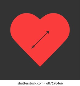 Arrow icon flat. Simple pictogram on heart background. Vector illustration symbol