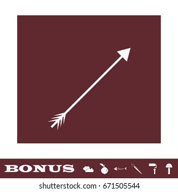 Arrow icon flat. White pictogram on brown background. Vector illustration symbol and bonus icons