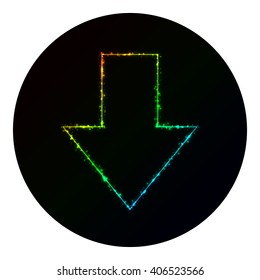 Arrow icon of gradient lights on black background. Neon vector icon