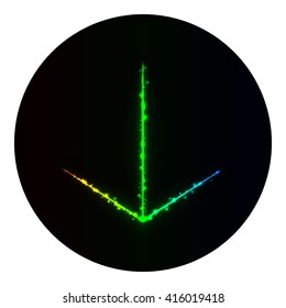 Arrow icon of gradient lights on black background. Neon vector icon