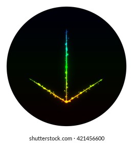 Arrow icon of gradient lights on black background. Neon vector icon