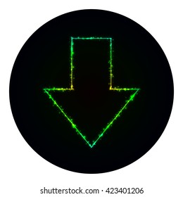 Arrow icon of gradient lights on black background. Neon vector icon