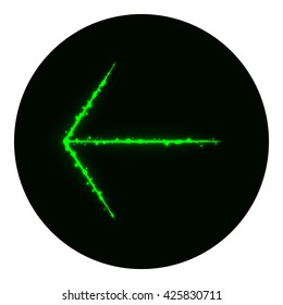 Arrow icon of green lights on black background. Neon vector icon