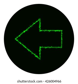 Arrow icon of green lights on black background. Neon vector icon