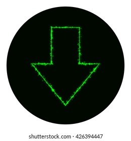 Arrow icon of green lights on black background. Neon vector icon