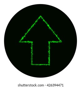 Arrow icon of green lights on black background. Neon vector icon