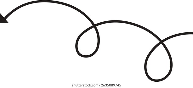 Arrow icon. Hand drawn black line doodle arrow, curve arrow vector. Sketch curved dashed arrows design isolated on transparent background. Direction shape for web and app.