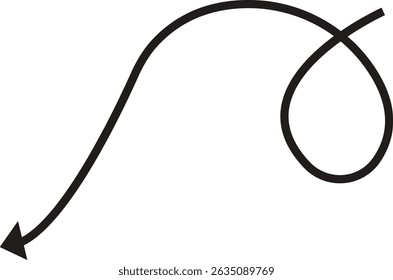 Arrow icon. Hand drawn black line doodle arrow, curve arrow vector. Sketch curved dashed arrows design isolated on transparent background. Direction shape for web and app.