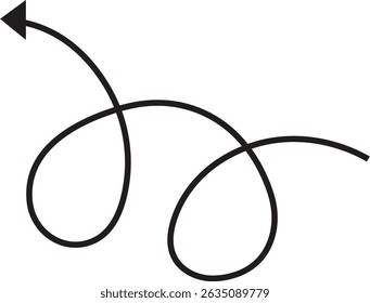 Arrow icon. Hand drawn black line doodle arrow, curve arrow vector. Sketch curved dashed arrows design isolated on transparent background. Direction shape for web and app.