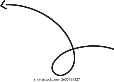 Ícone de seta. Seta de doodle de linha preta desenhada à mão, vetor de seta de curva. Desenho curvo pontilhado setas design isolado no fundo transparente. Forma de direção para Web e aplicativo.