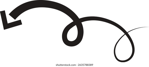 Ícone de seta. Seta de doodle de linha preta desenhada à mão, vetor de seta de curva. Desenho curvo pontilhado setas design isolado no fundo transparente. Forma de direção para Web e aplicativo.