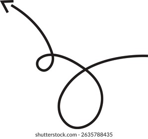 Ícone de seta. Seta de doodle de linha preta desenhada à mão, vetor de seta de curva. Desenho curvo pontilhado setas design isolado no fundo transparente. Forma de direção para Web e aplicativo.