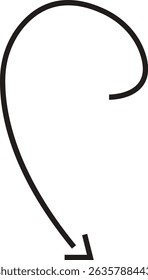 Ícone de seta. Seta de doodle de linha preta desenhada à mão, vetor de seta de curva. Desenho curvo pontilhado setas design isolado no fundo transparente. Forma de direção para Web e aplicativo.