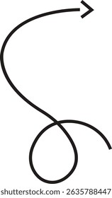 Arrow icon. Hand drawn black line doodle arrow, curve arrow vector. Sketch curved dashed arrows design isolated on transparent background. Direction shape for web and app.