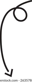 Ícone de seta. Seta de doodle de linha preta desenhada à mão, vetor de seta de curva. Desenho curvo pontilhado setas design isolado no fundo transparente. Forma de direção para Web e aplicativo.