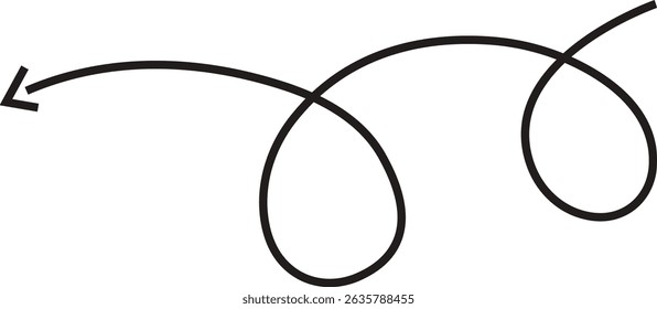 Arrow icon. Hand drawn black line doodle arrow, curve arrow vector. Sketch curved dashed arrows design isolated on transparent background. Direction shape for web and app.