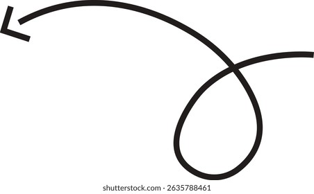 Ícone de seta. Seta de doodle de linha preta desenhada à mão, vetor de seta de curva. Desenho curvo pontilhado setas design isolado no fundo transparente. Forma de direção para Web e aplicativo.