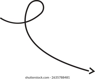 Icono de flecha. Dibujado a mano línea negra doodle flecha, curva flecha Vector. Dibuje el diseño de flechas discontinuas curvadas aisladas sobre fondo transparente. Forma de la dirección para el Web y el App.