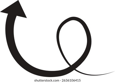 Arrow icon. Hand drawn black line doodle arrow, curve arrow vector. Sketch curved dashed arrows design isolated on transparent background. Direction shape for web and app.