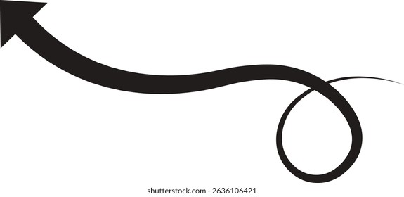 Arrow icon. Hand drawn black line doodle arrow, curve arrow vector. Sketch curved dashed arrows design isolated on transparent background. Direction shape for web and app.