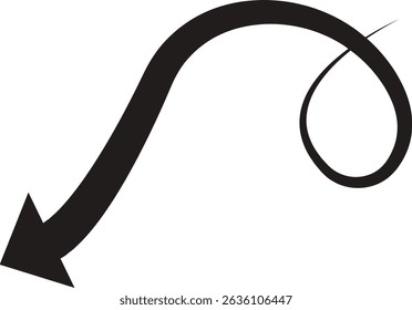 Arrow icon. Hand drawn black line doodle arrow, curve arrow vector. Sketch curved dashed arrows design isolated on transparent background. Direction shape for web and app.