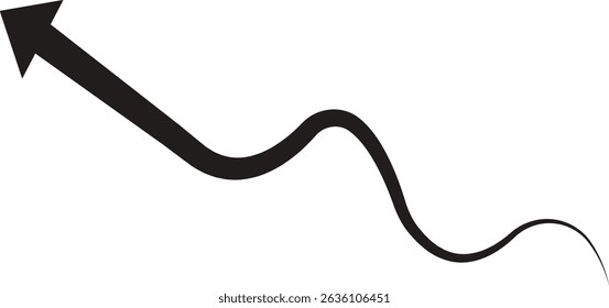 Arrow icon. Hand drawn black line doodle arrow, curve arrow vector. Sketch curved dashed arrows design isolated on transparent background. Direction shape for web and app.