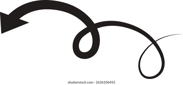Ícone de seta. Seta de doodle de linha preta desenhada à mão, vetor de seta de curva. Desenho curvo pontilhado setas design isolado no fundo transparente. Forma de direção para Web e aplicativo.