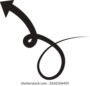 Ícone de seta. Seta de doodle de linha preta desenhada à mão, vetor de seta de curva. Desenho curvo pontilhado setas design isolado no fundo transparente. Forma de direção para Web e aplicativo.