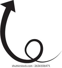 Ícone de seta. Seta de doodle de linha preta desenhada à mão, vetor de seta de curva. Desenho curvo pontilhado setas design isolado no fundo transparente. Forma de direção para Web e aplicativo.