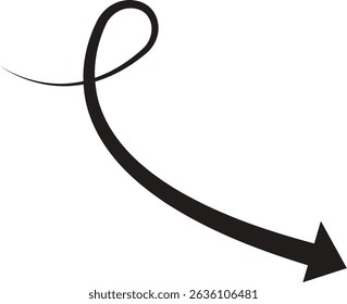Arrow icon. Hand drawn black line doodle arrow, curve arrow vector. Sketch curved dashed arrows design isolated on transparent background. Direction shape for web and app.