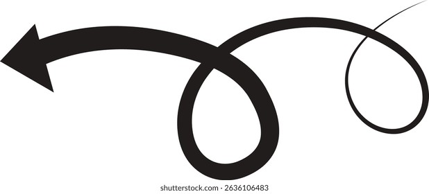 Ícone de seta. Seta de doodle de linha preta desenhada à mão, vetor de seta de curva. Desenho curvo pontilhado setas design isolado no fundo transparente. Forma de direção para Web e aplicativo.