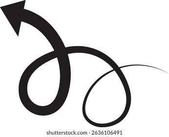 Ícone de seta. Seta de doodle de linha preta desenhada à mão, vetor de seta de curva. Desenho curvo pontilhado setas design isolado no fundo transparente. Forma de direção para Web e aplicativo.